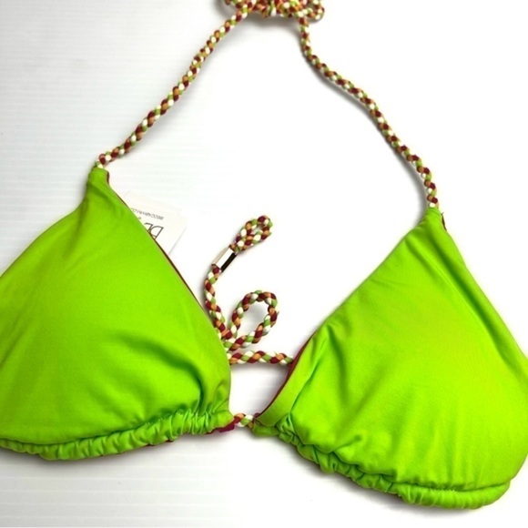 Becca  Bikini Top womens small Jessica Reversible Banded Halter Green and Pink - Picture 5 of 9